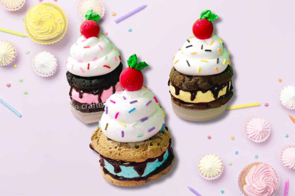 DIY faux ice cream ornament made with air dry foam clay