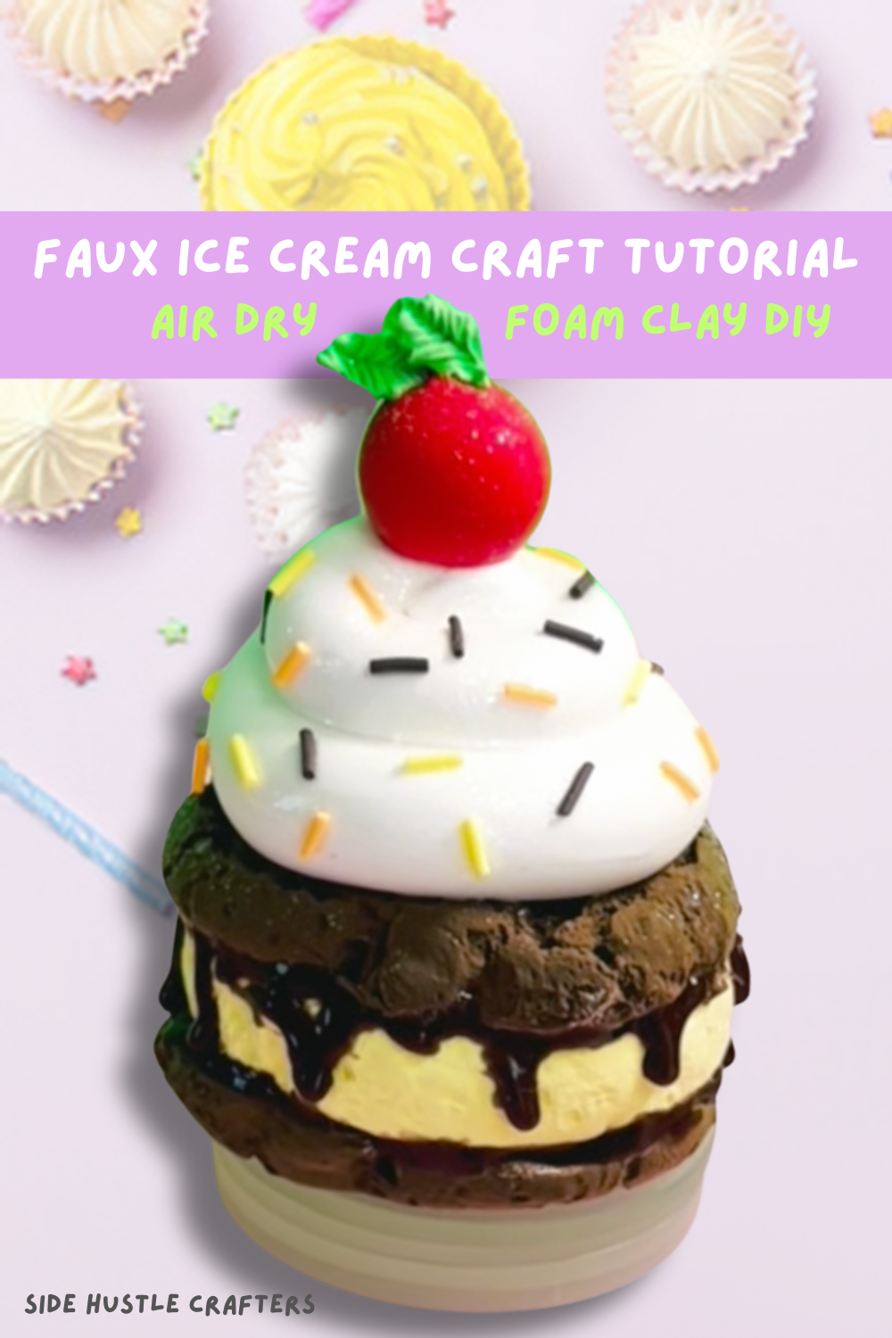 DIY faux ice cream ornament air dry foam clay craft tutorial