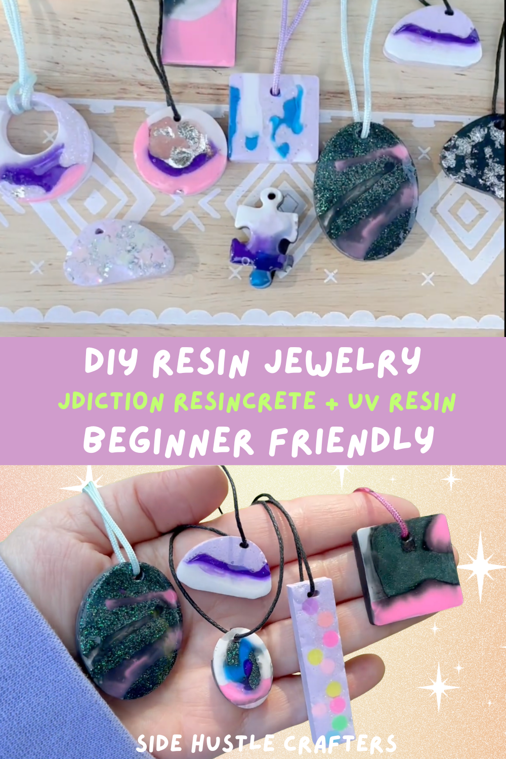 DIY resin jewelry using JDiction ResinCrete and UV resin tutorial