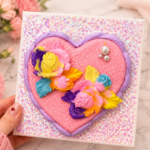 DIY Mother's Day heart ornament made with air dry clay decorated with pearls and glitter