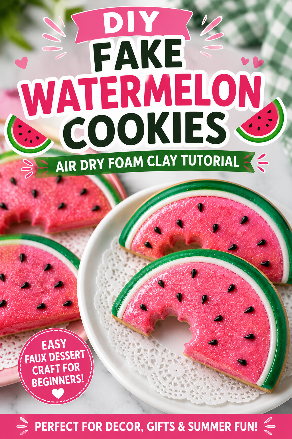 Fake watermelon cookies made with foam clay DIY